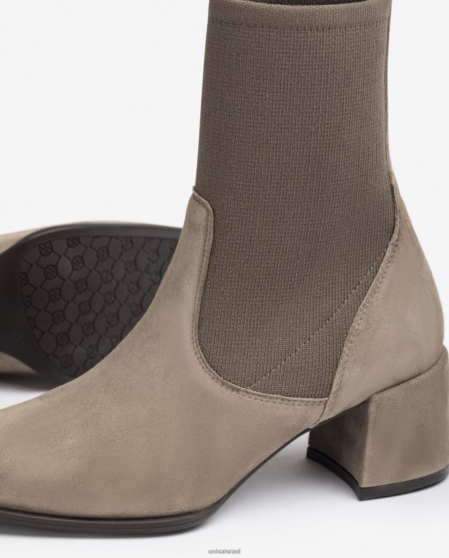 Unisa מגף קרסול עם אצבע מרובעת עם בד מתיחה חום נשים V2BP2965