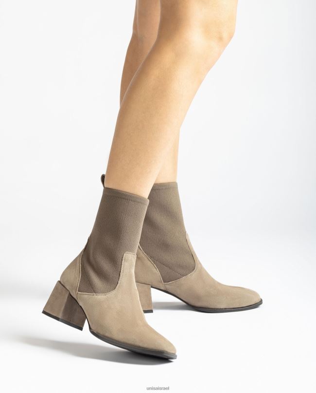 Unisa מגף קרסול עם אצבע מרובעת עם בד מתיחה חום נשים V2BP2965