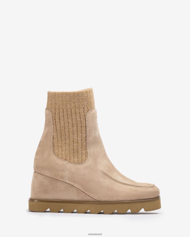 Unisa מגפון קרסול עם רבע בד מצולע בז' נשים V2BP2977