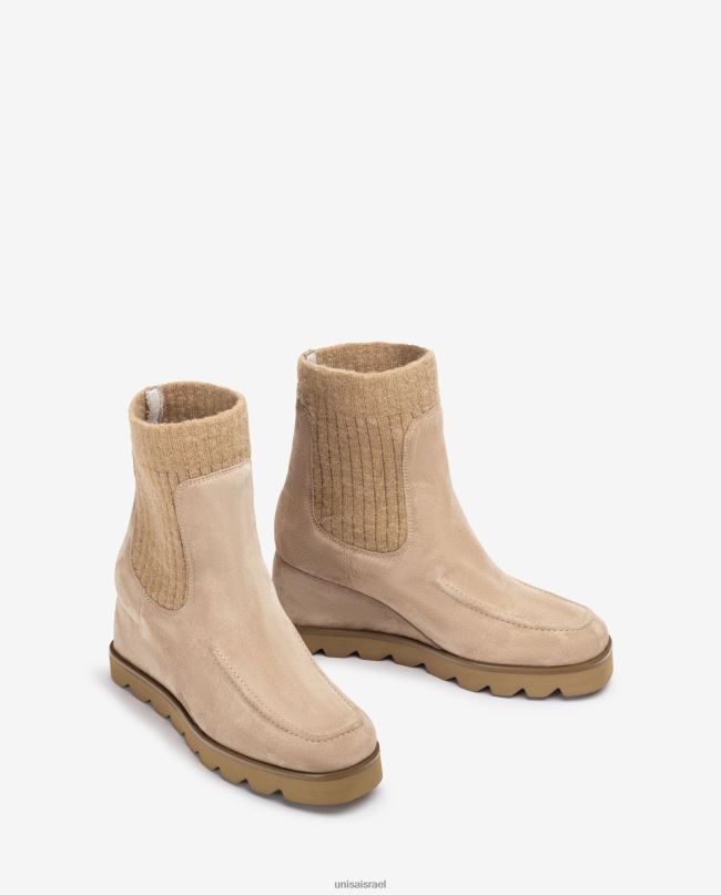 Unisa מגפון קרסול עם רבע בד מצולע בז' נשים V2BP2977