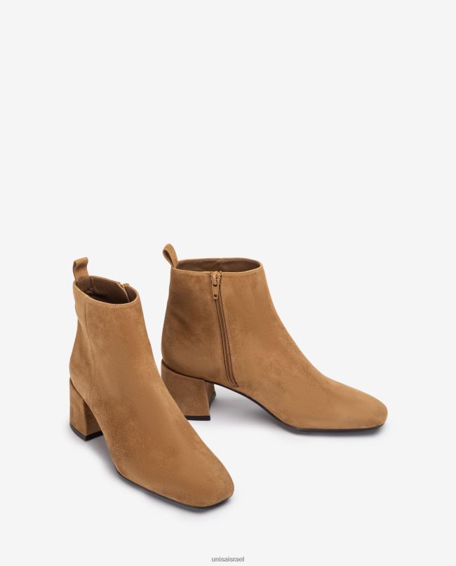 Unisa מגפון קרסול עם עקב רחב חום נשים V2BP2989