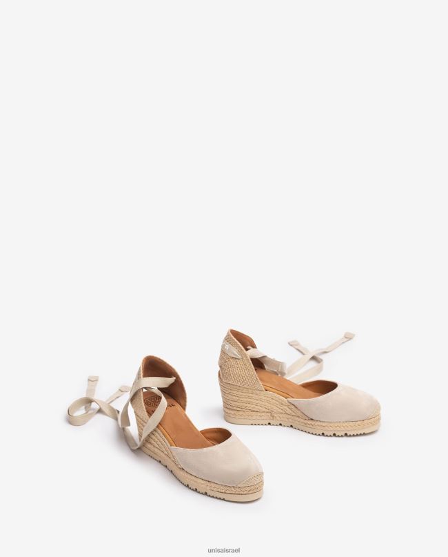 Unisa אספדריל רצועת קרסול d'orsay עם שרוכים בז' נשים V2BP2705