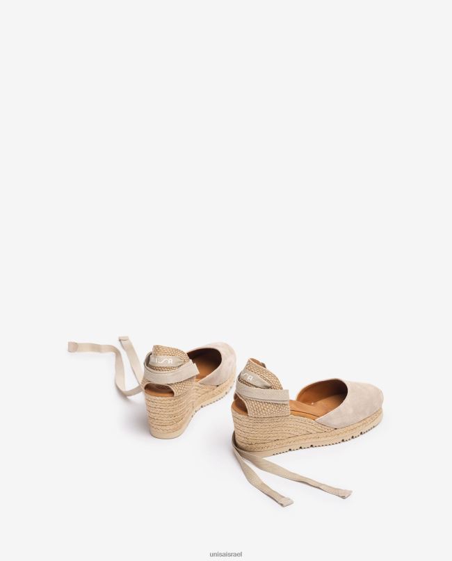 Unisa אספדריל רצועת קרסול d'orsay עם שרוכים בז' נשים V2BP2705